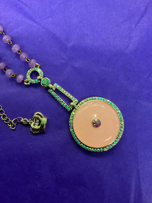 Vintage Butler and Wilson Art Deco Style Crystal Geometric Beaded Necklace, large donut crystal and borealis rhinestones