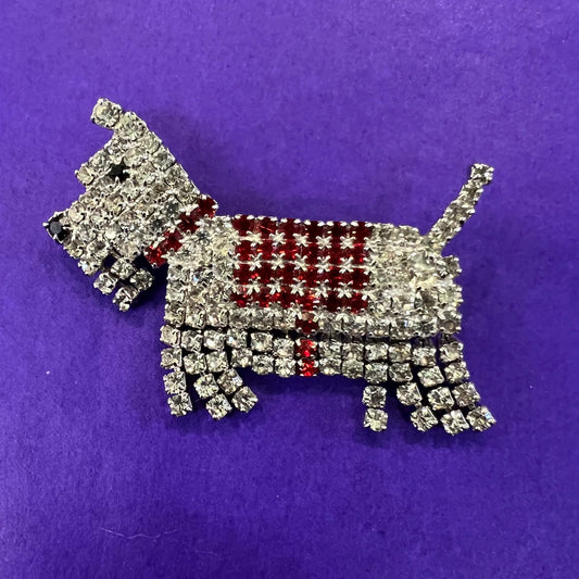 Vintage Butler and Wilson Art Deco Style Crystal Scottie Dog Brooch, silver tone and rhinestones