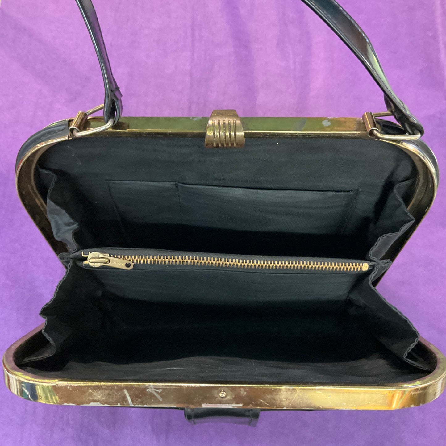 Vintage 1940s Small Black Faux Leather Handbag