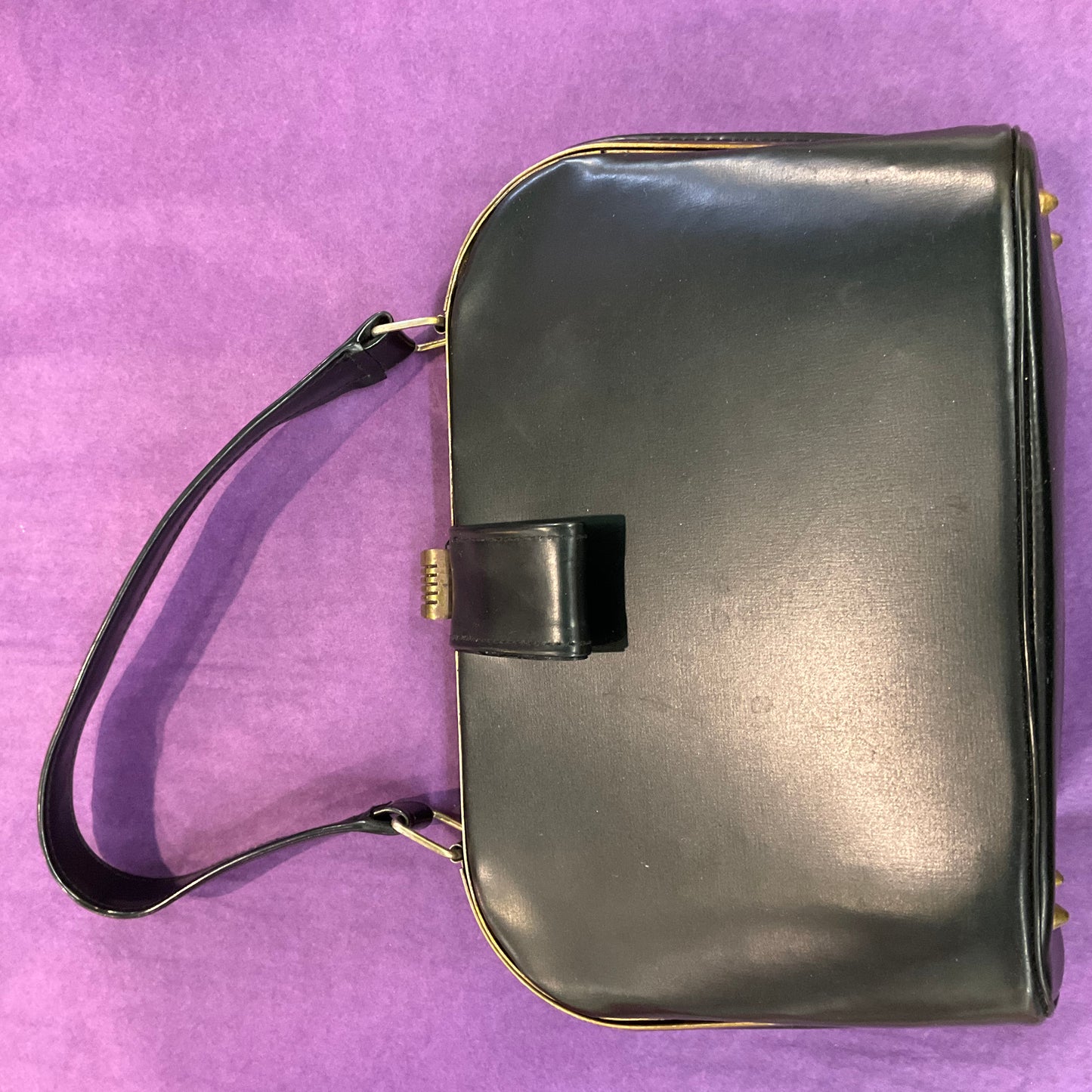 Vintage 1940s Small Black Faux Leather Handbag