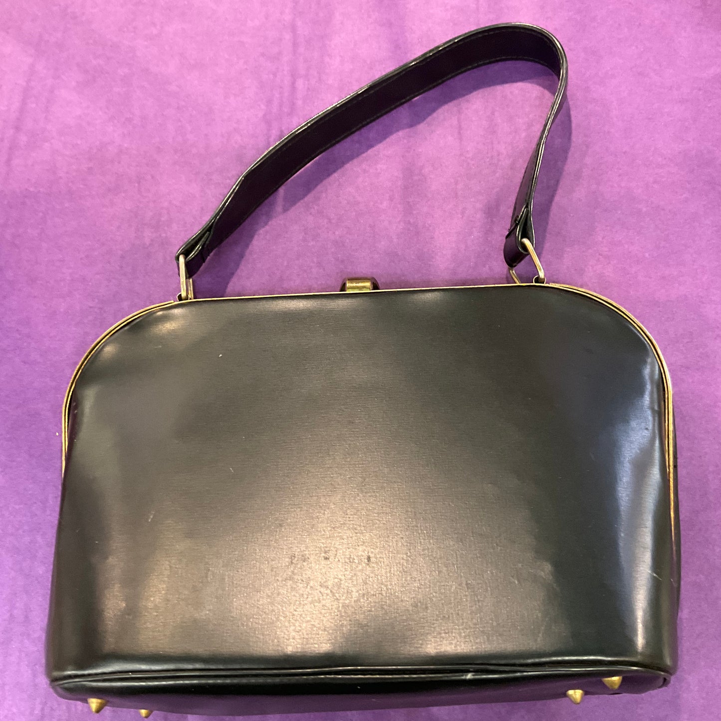 Vintage 1940s Small Black Faux Leather Handbag