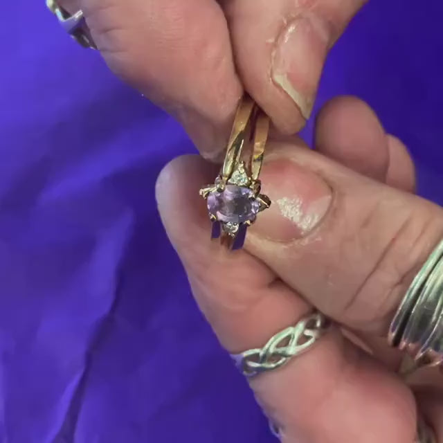 Vintage Reversible Cocktail or Flip Ring, Gold Plated with Amethyst and CZ Clusters, size UK ‘Y’, US …