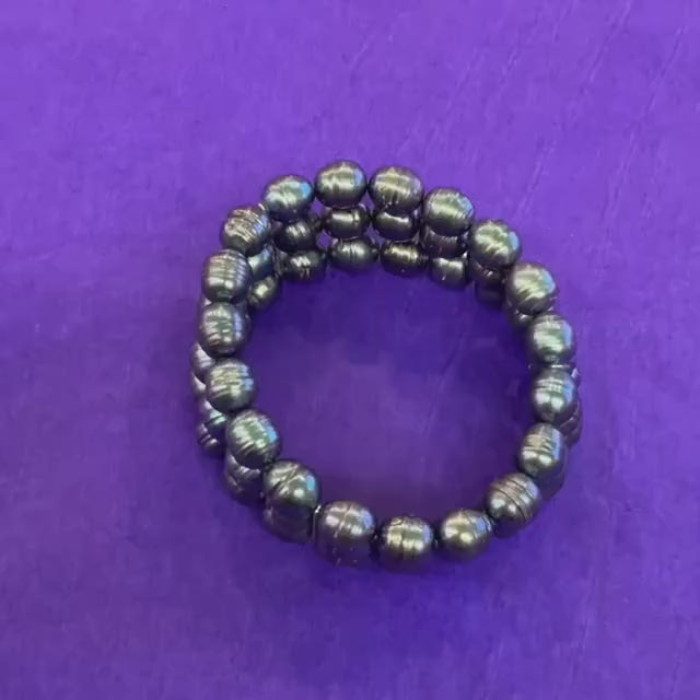 Vintage Chunky Petrol Blue Lustre Fresh Water Pearl Multistrand Bracelet