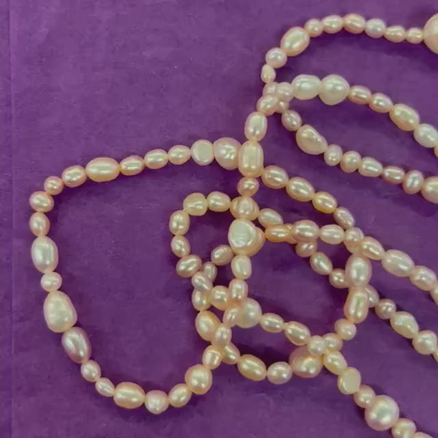 Vintage Fresh Water Pearl Flapper Length Pale Pink/ Oyster Beads , organic rice shaped and circular pearls