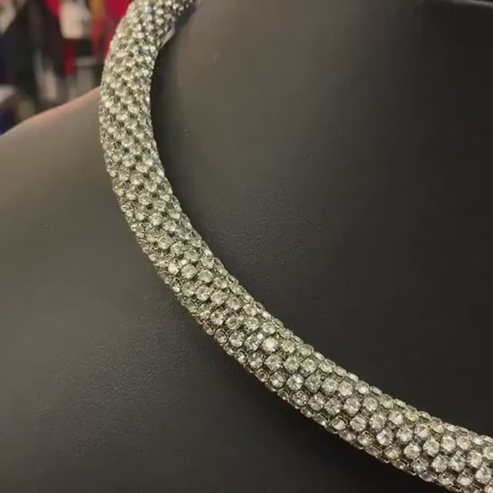 Vintage Chunky Silver Crystal Choker Necklace/Hairband