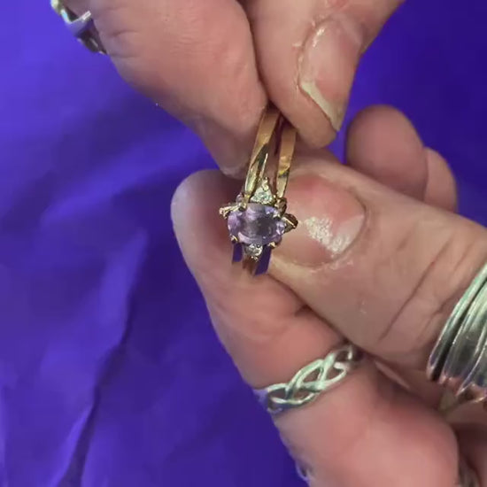 Vintage Reversible Cocktail or Flip Ring, Gold Plated with Amethyst and CZ Clusters, size UK ‘Y’, US …