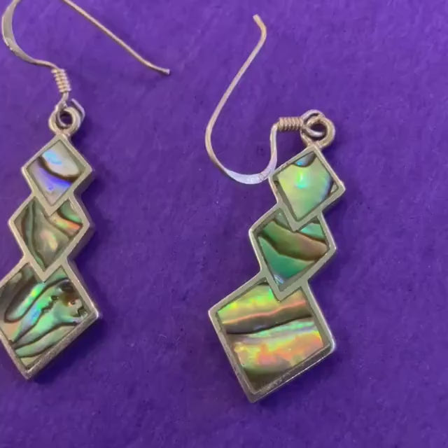 Vintage 925 Silver and Abalone Shell Pendant and Drop Earring Jewellery Set