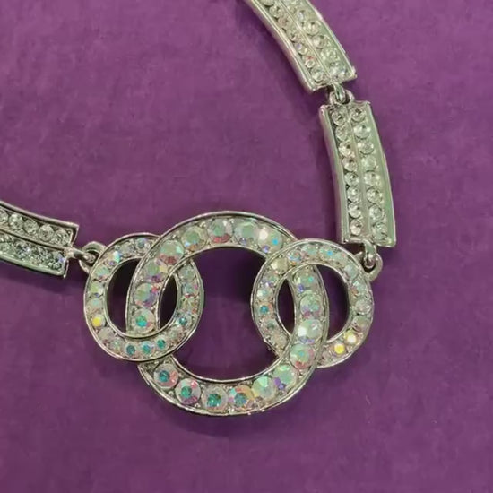 Vintage Butler and Wilson Art Deco Style Interlocking Rings Panel Necklace