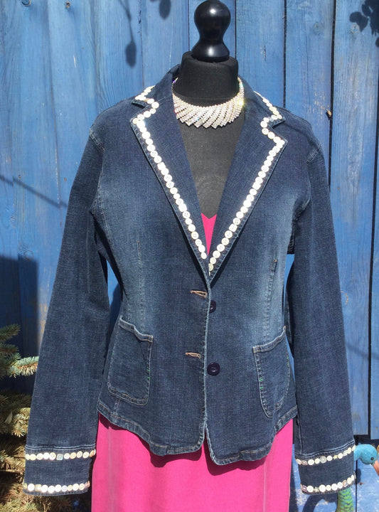 Up-cycled pearly queen denim jacket