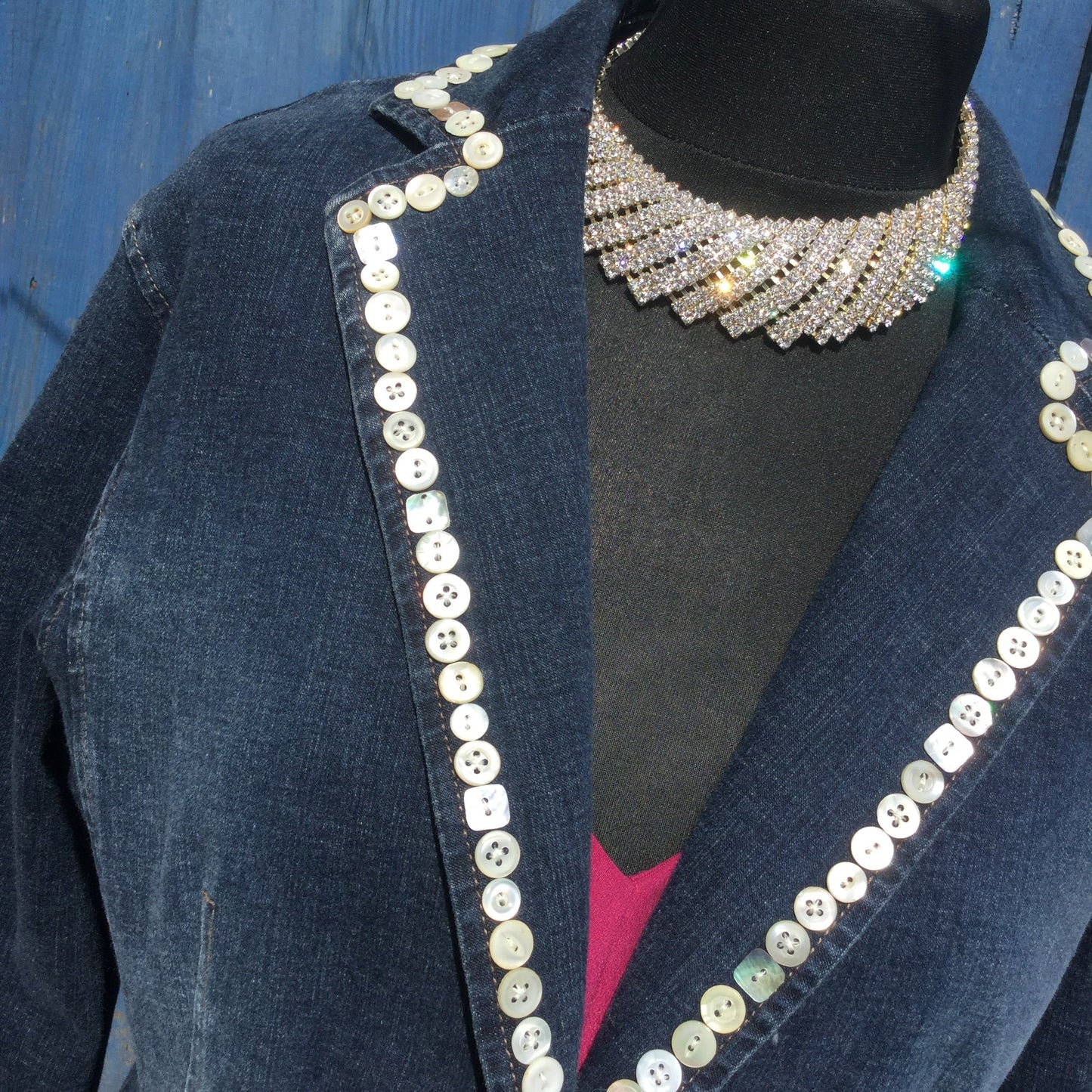 Up-cycled pearly queen denim jacket