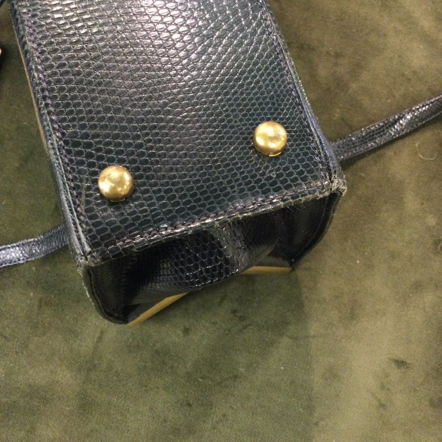 Vintage 1970s Black Leather ‘mock lizard ‘ handbag