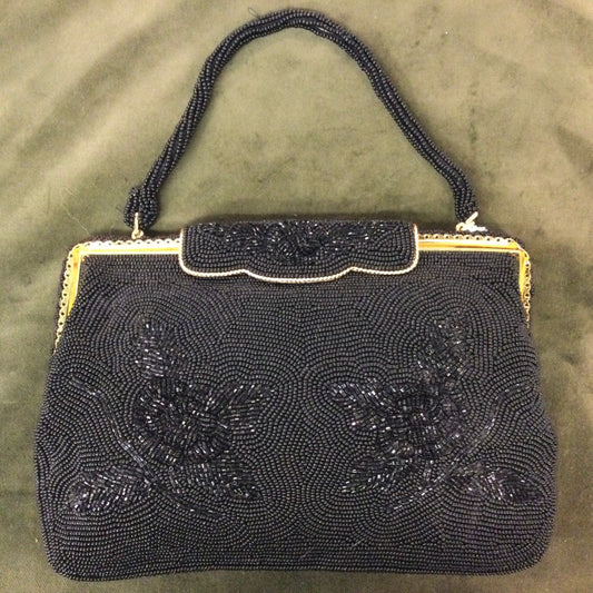 Fabulous Fifties Vintage Black Beaded Evening Bag