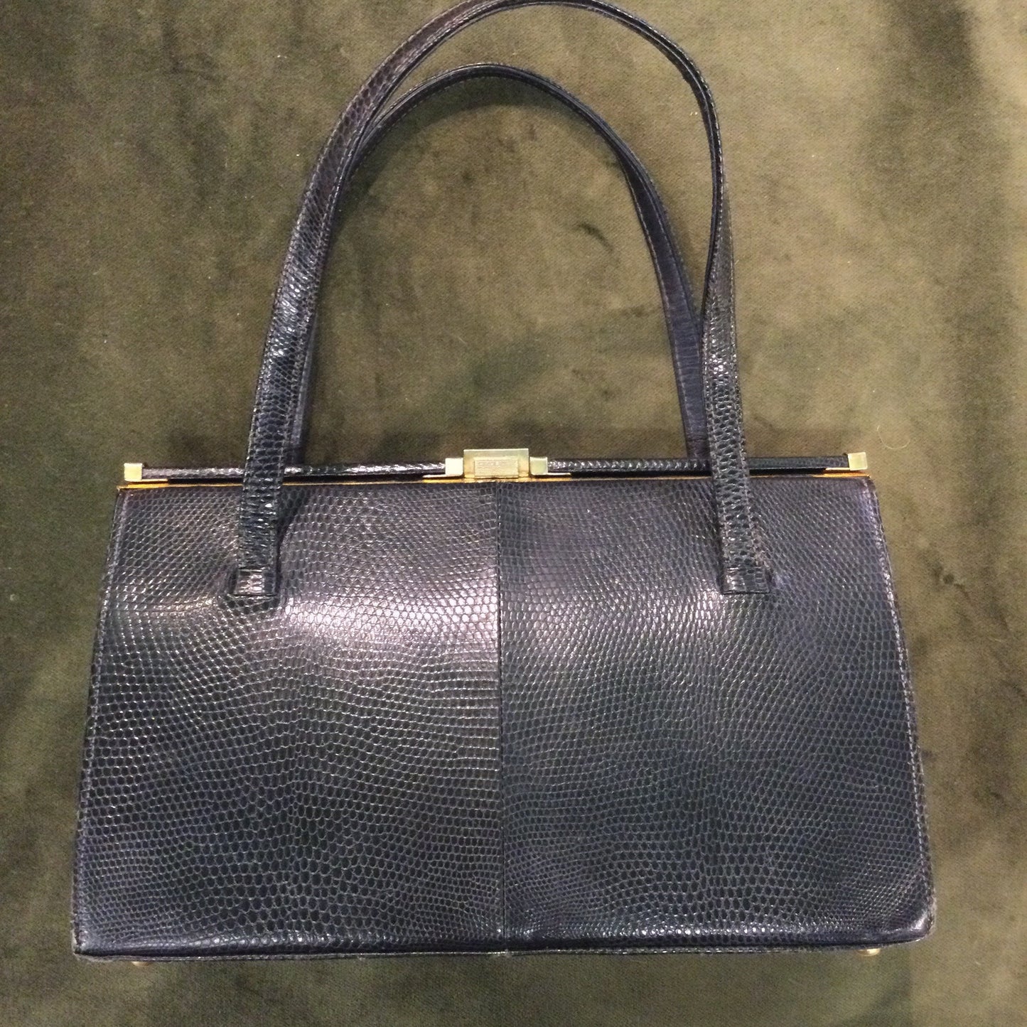 Vintage 1970s Black Leather ‘mock lizard ‘ handbag