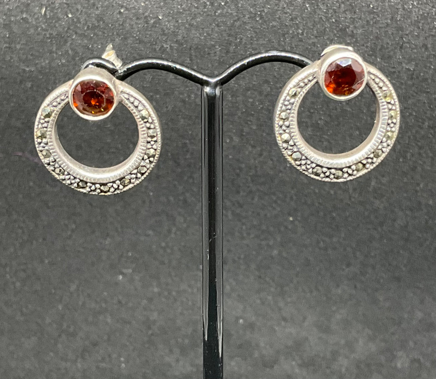 Vintage Silver Marcasite & Garnet Earrings