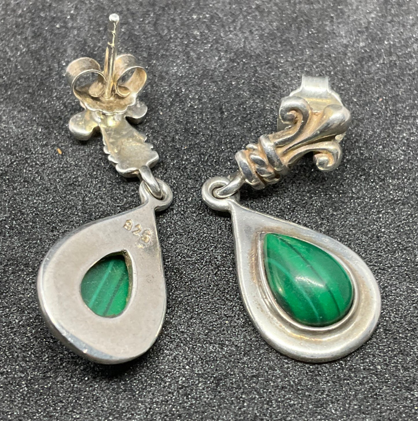 Vintage Silver & Malachite Drop Earrings