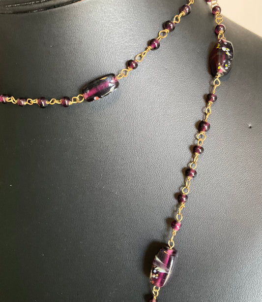 Antique Venetian Purple ‘End of Day’ Flapper Beaded Necklace
