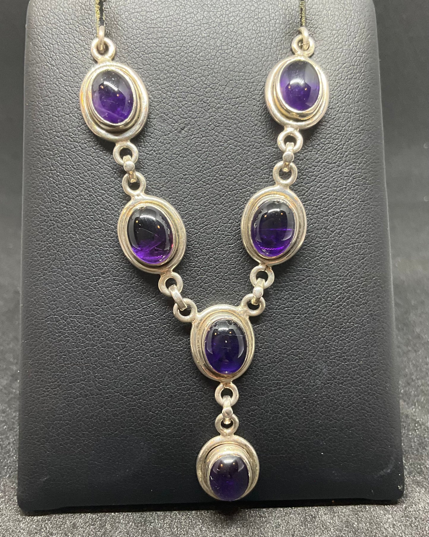 Vintage Silver & Amethyst Drop Neckace