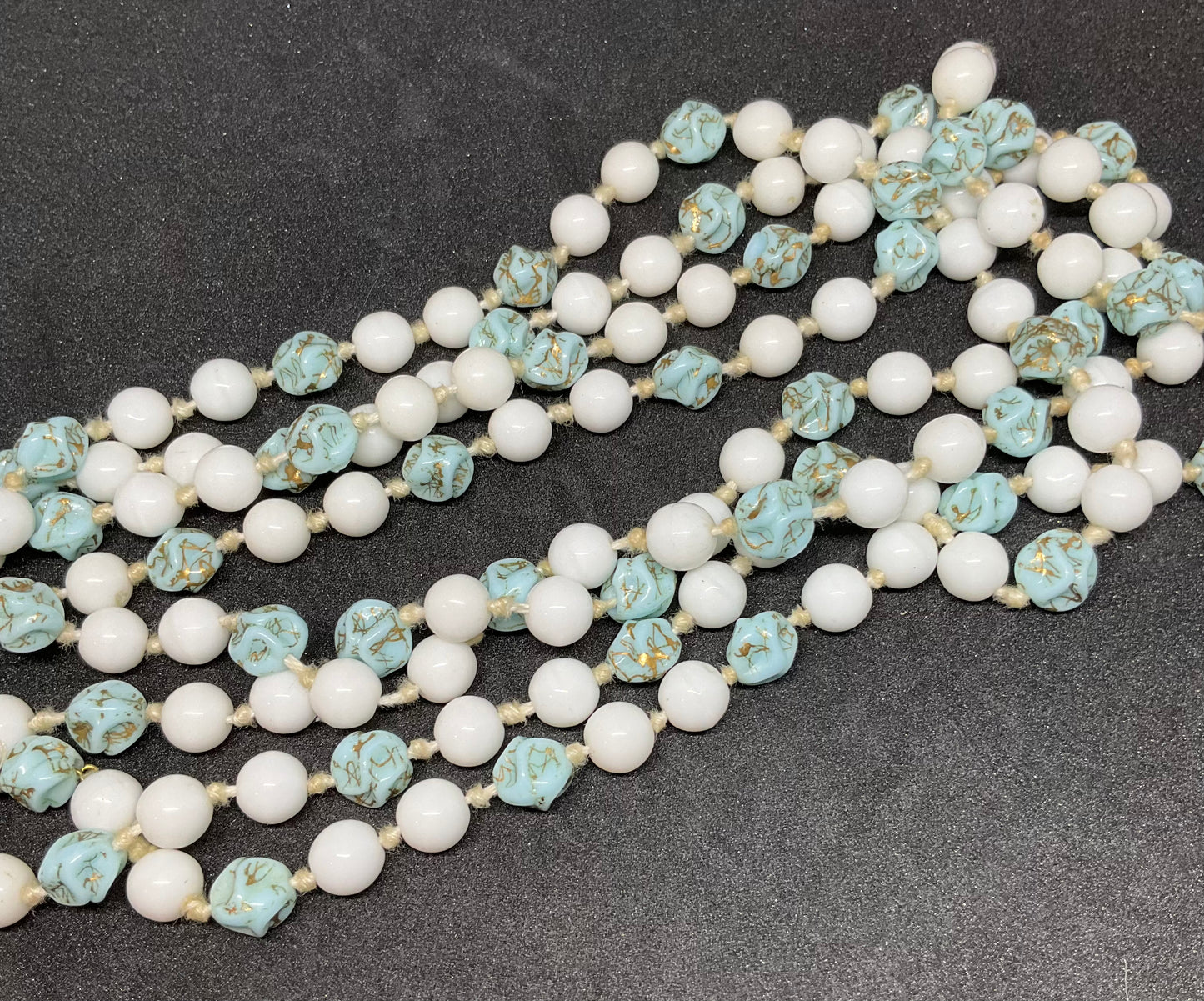 Vintage Flapper Milk Glass Beaded Necklace