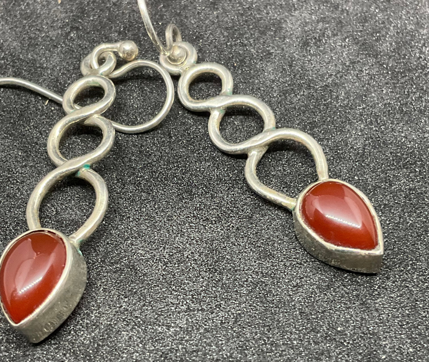 Vintage Celtic Silver & Carnelian Drop Earrings