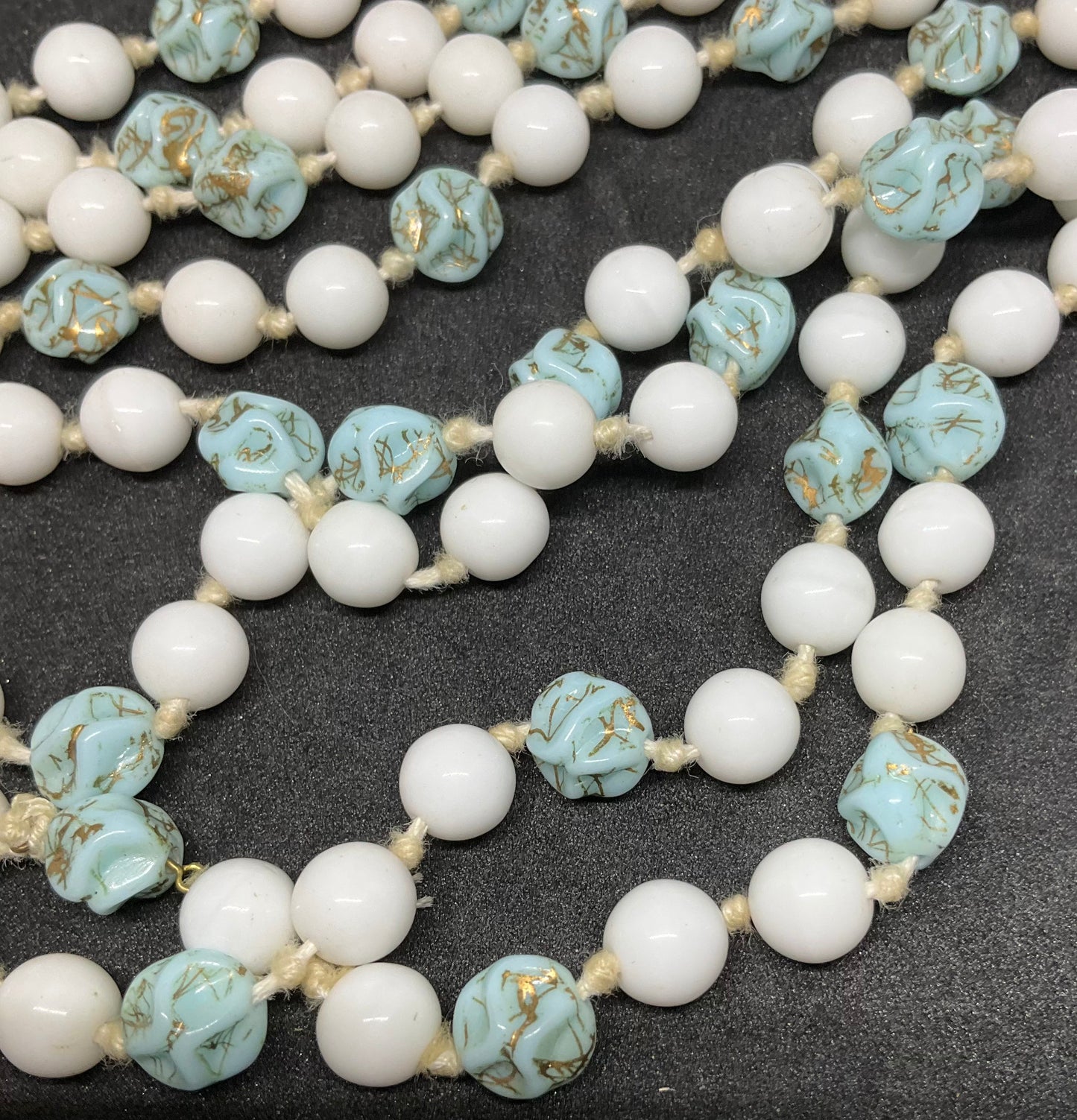 Vintage Flapper Milk Glass Beaded Necklace