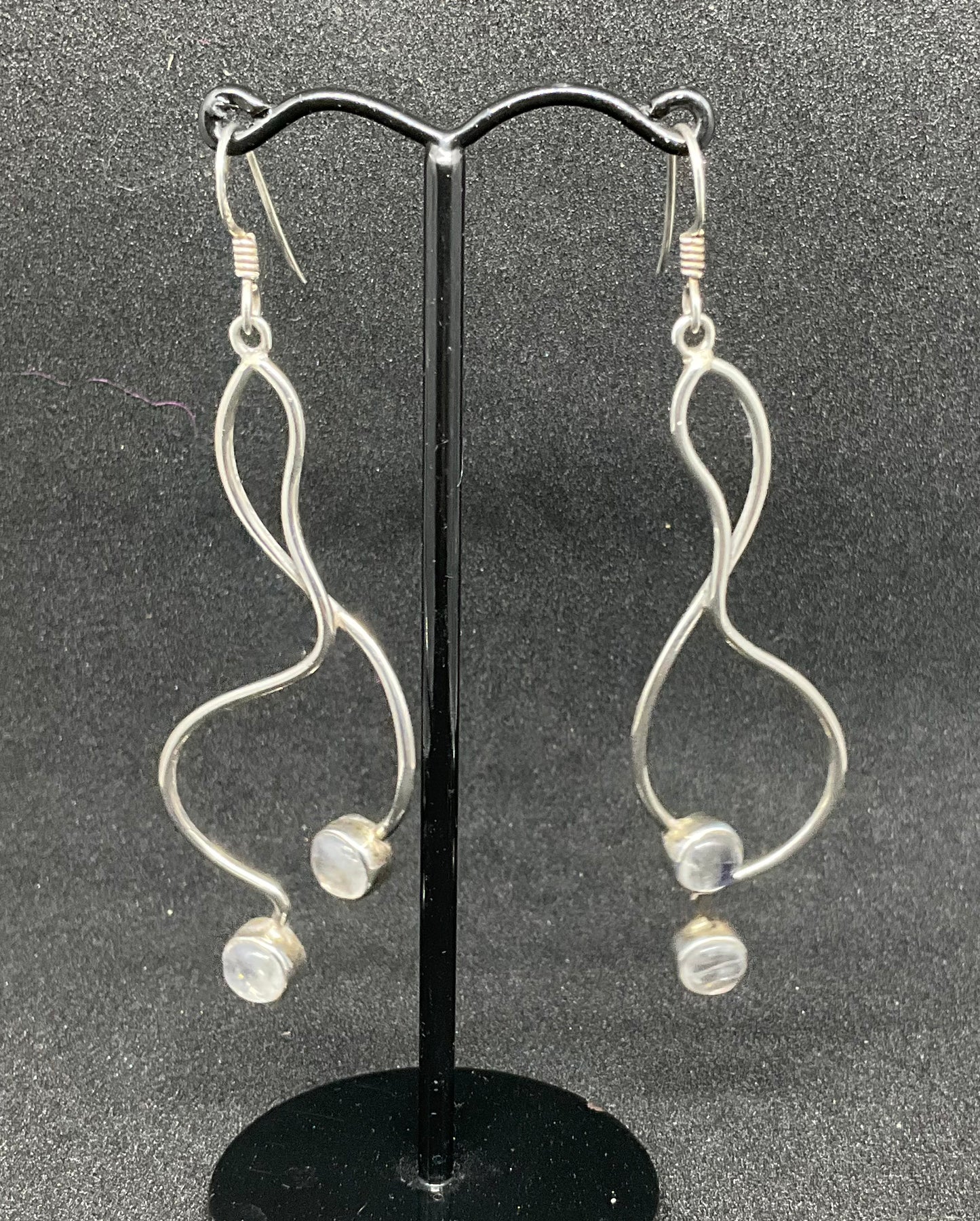 Vintage Long Silver & Moonstone Drop Earrings