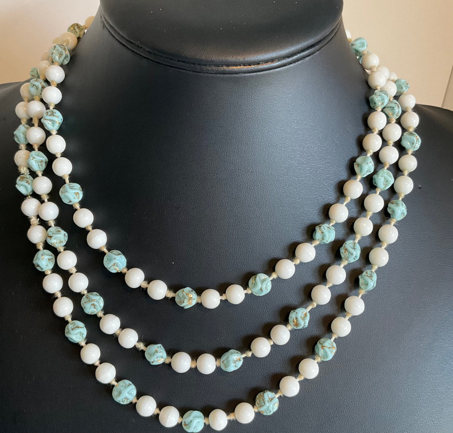 Vintage Flapper Milk Glass Beaded Necklace