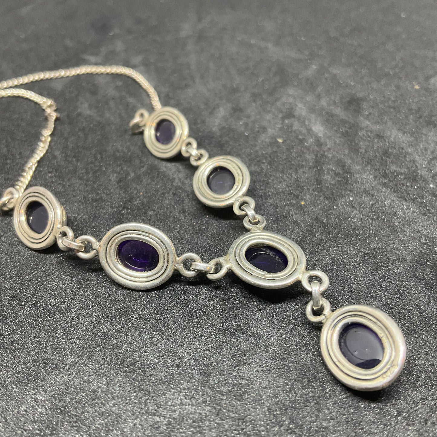 Vintage Silver & Amethyst Drop Neckace