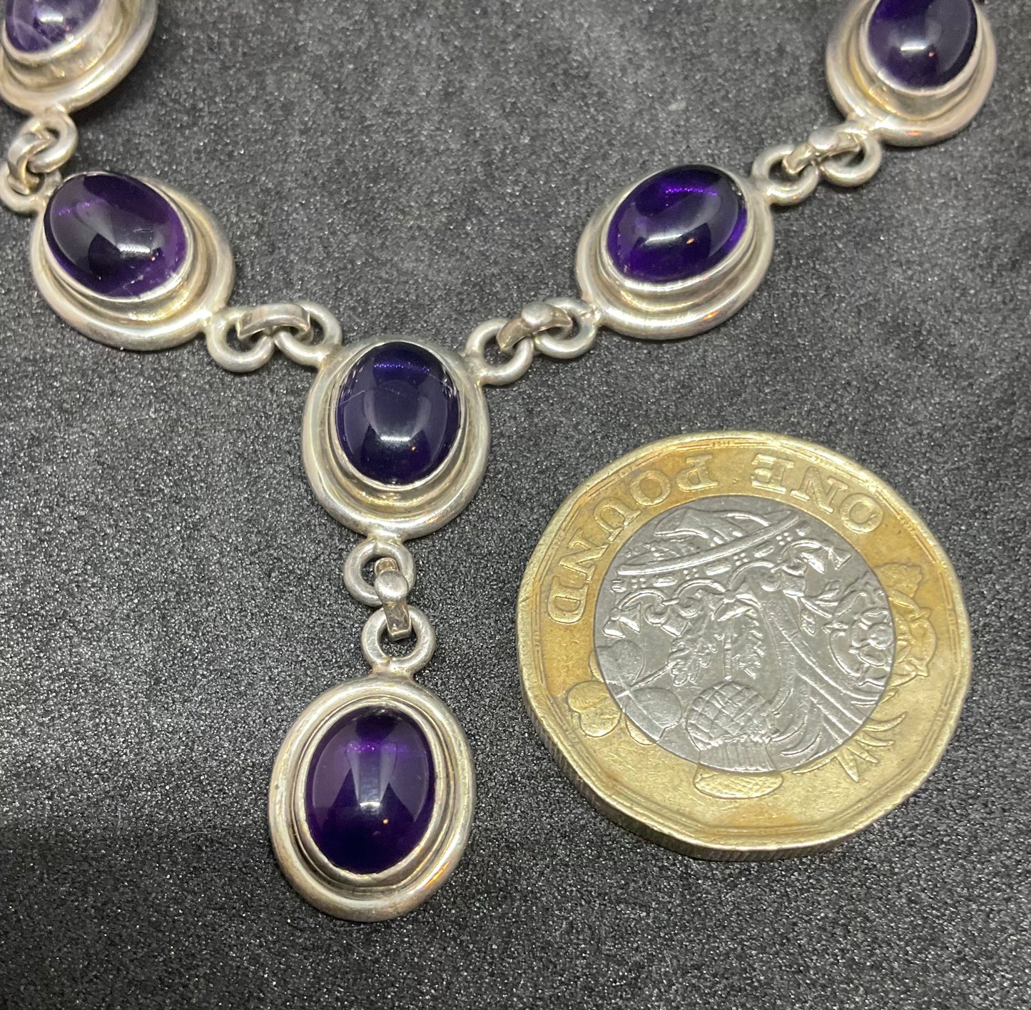 Vintage Silver & Amethyst Drop Neckace