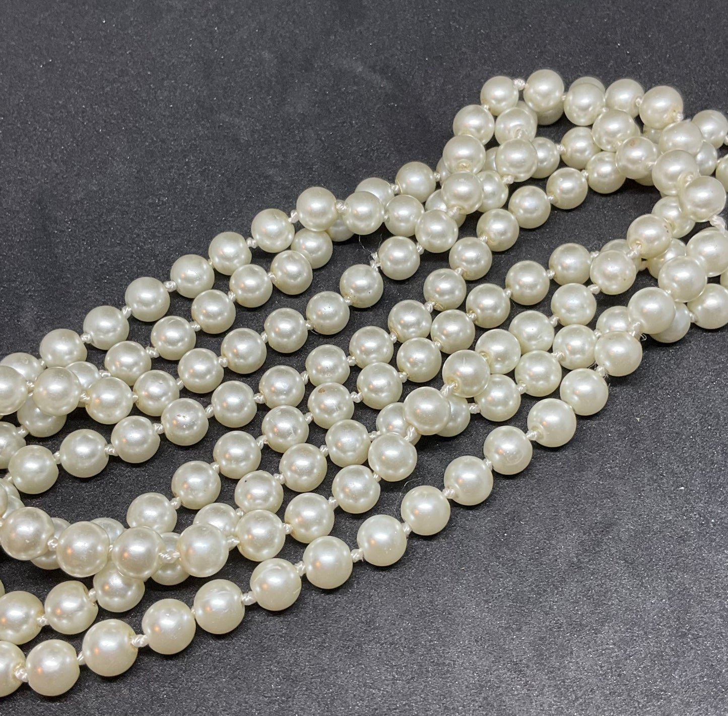 Vintage Long White Flapper Faux Pearl Necklace