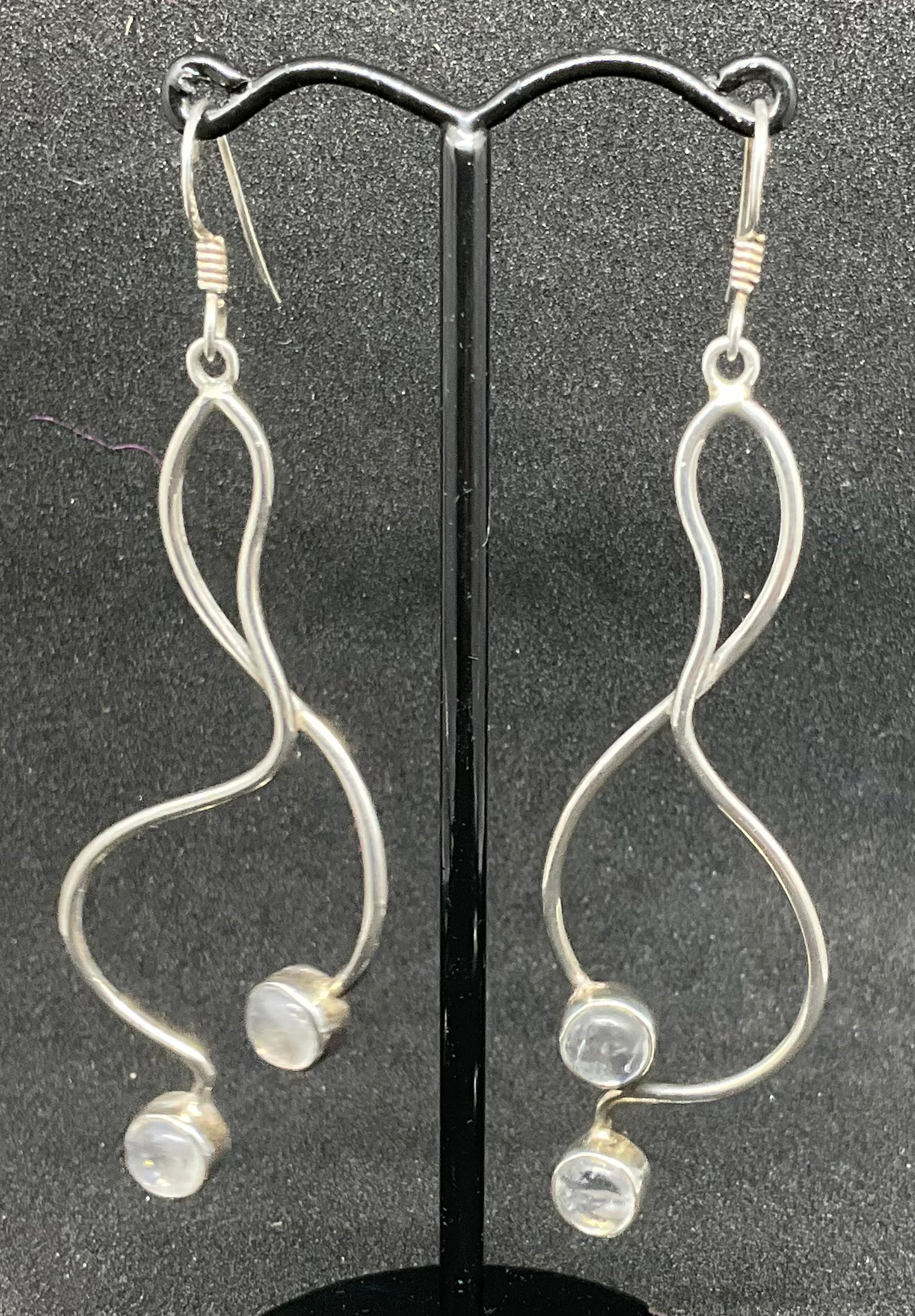 Vintage Long Silver & Moonstone Drop Earrings