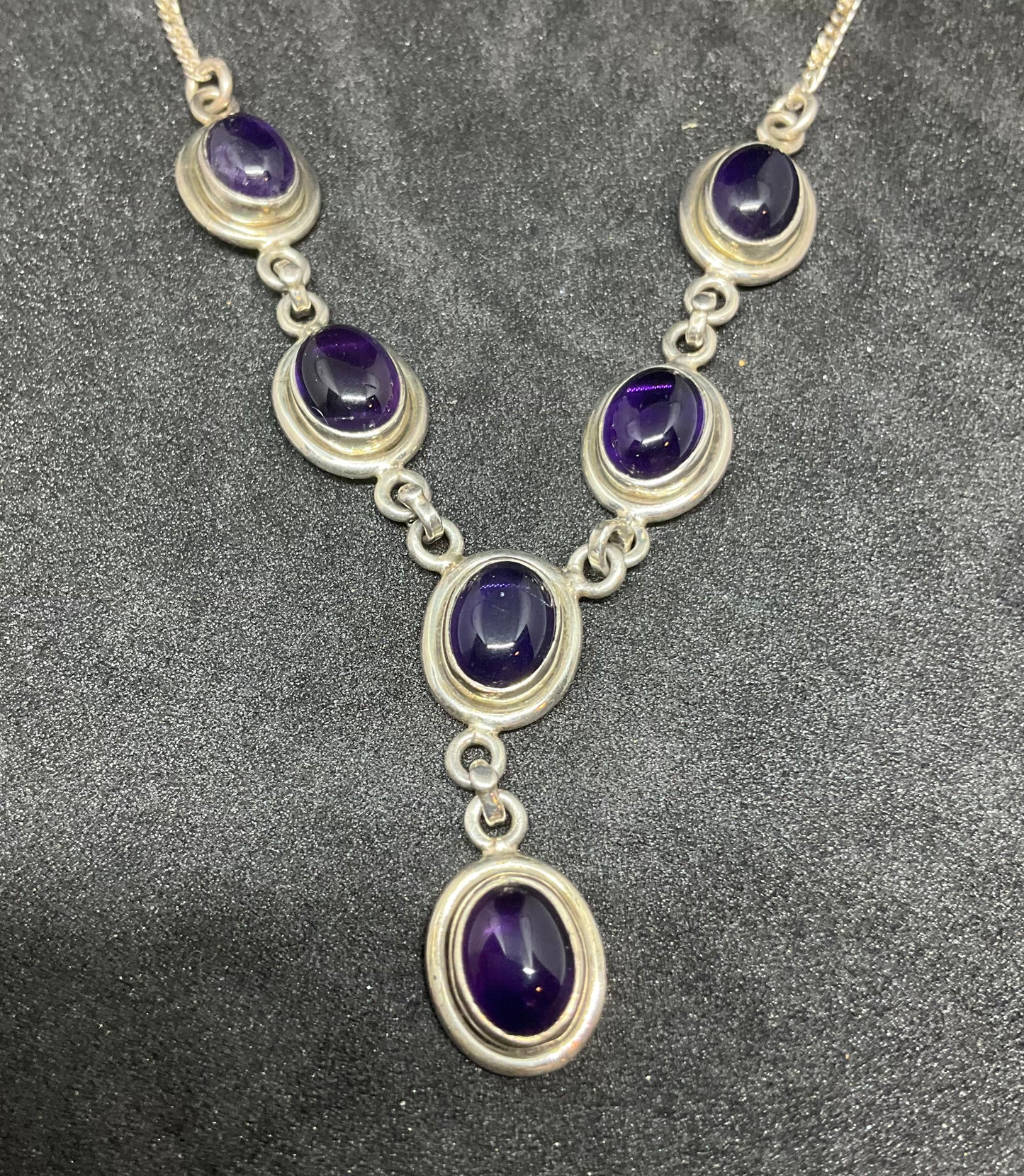 Vintage Silver & Amethyst Drop Neckace