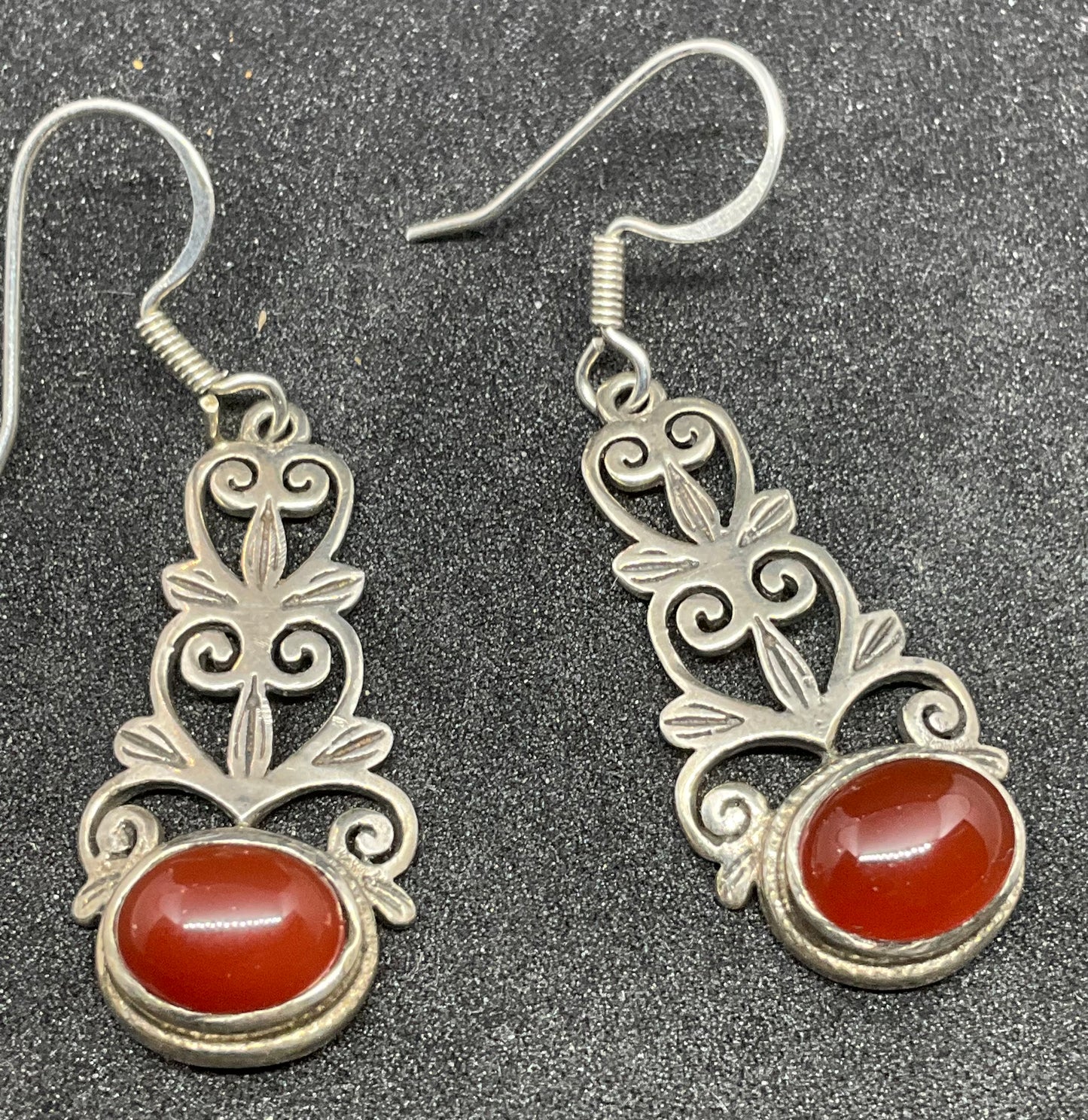 Vintage Silver & Carnelian Long Drop Earrings