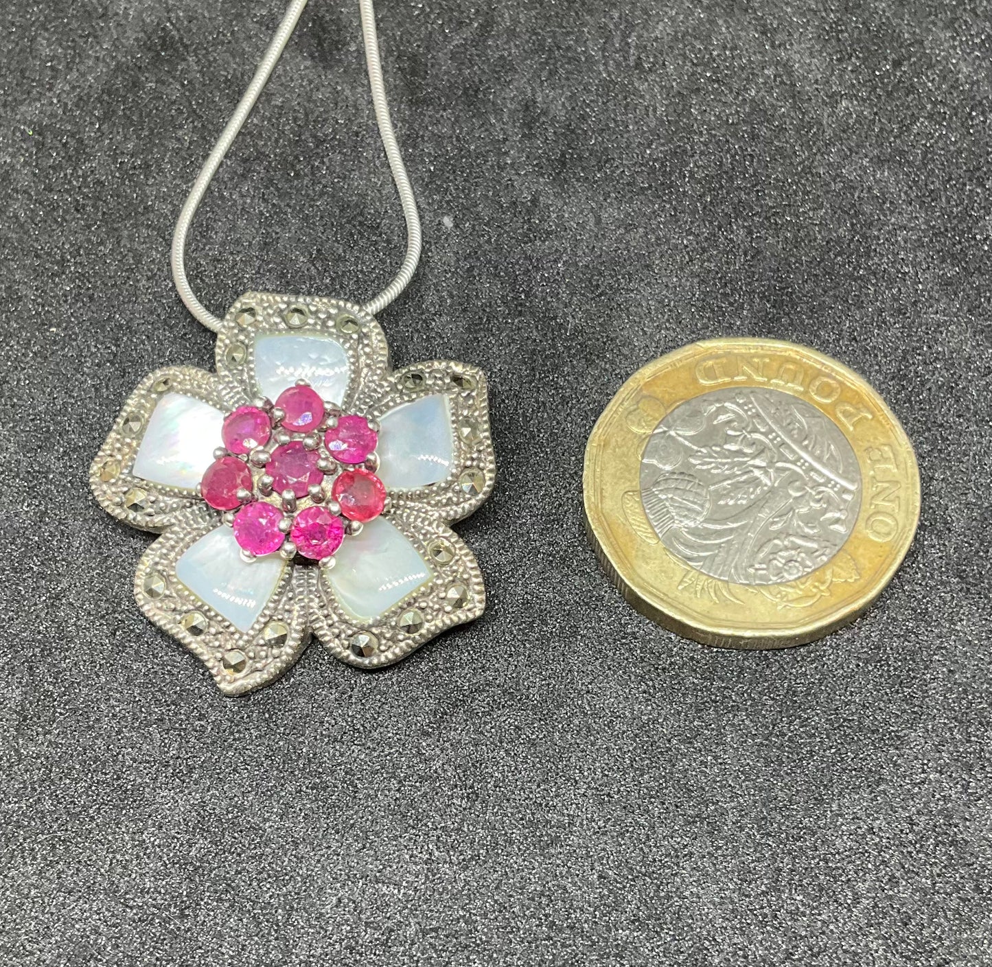 Vintage Silver Ruby & Mother of Pearl Pendant