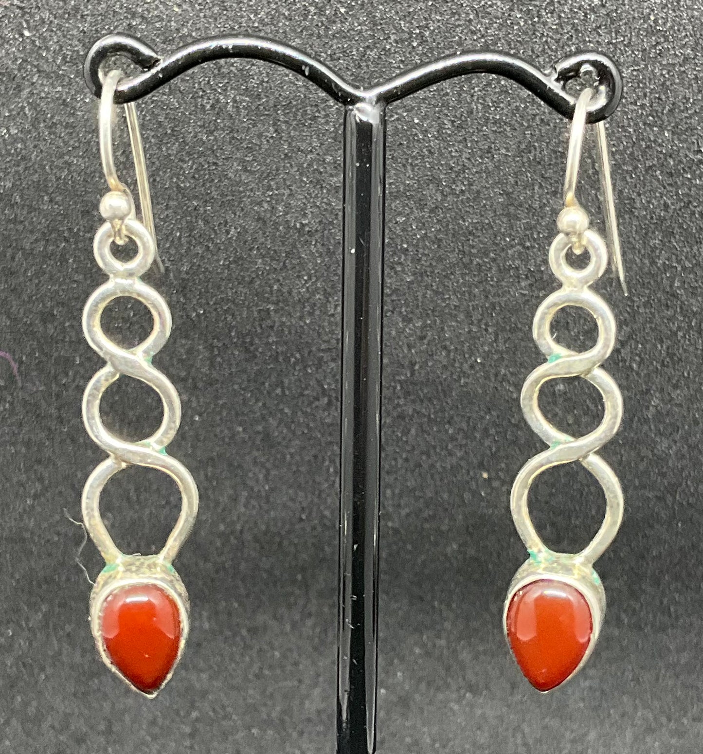 Vintage Celtic Silver & Carnelian Drop Earrings