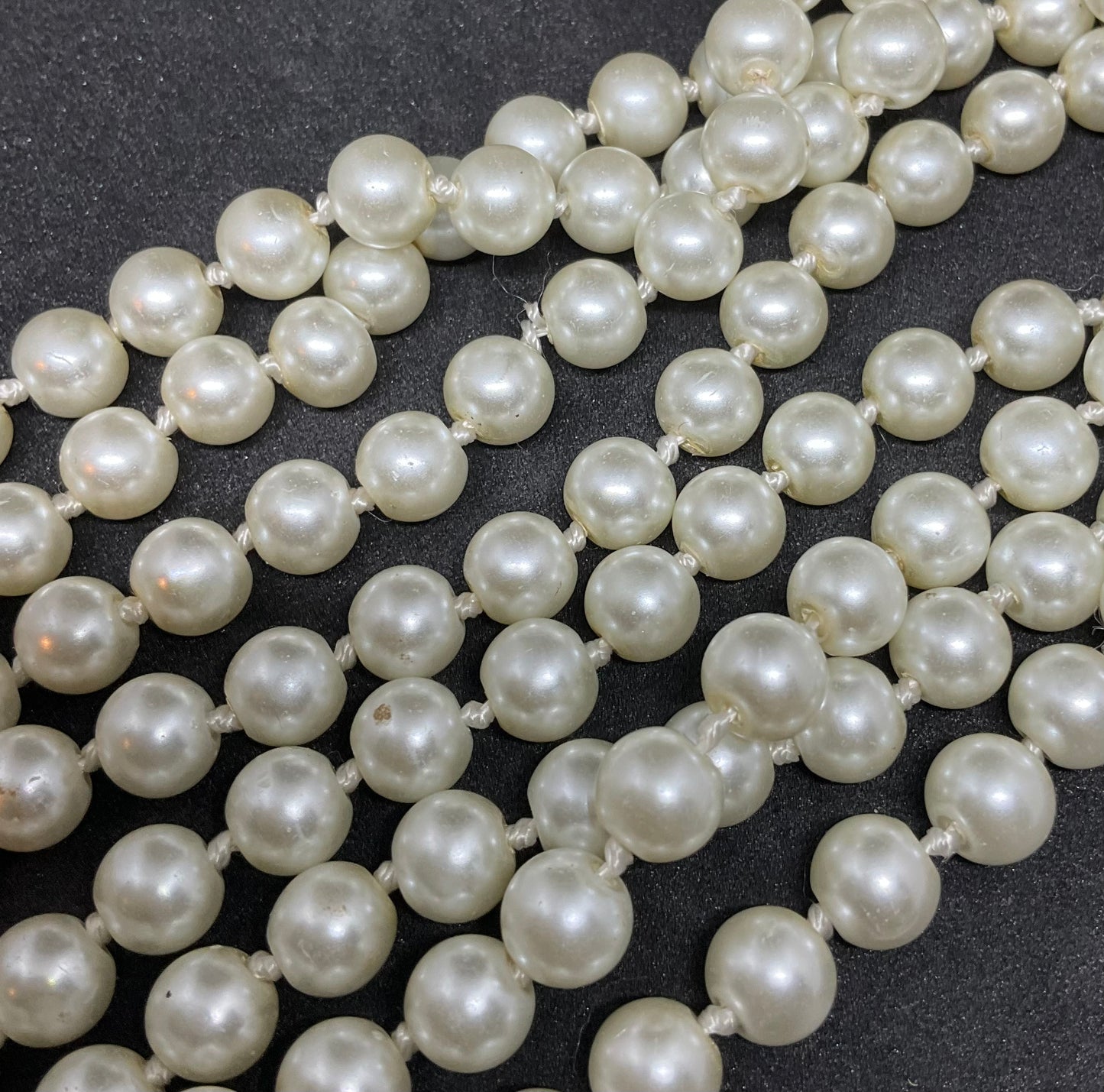 Vintage Long White Flapper Faux Pearl Necklace