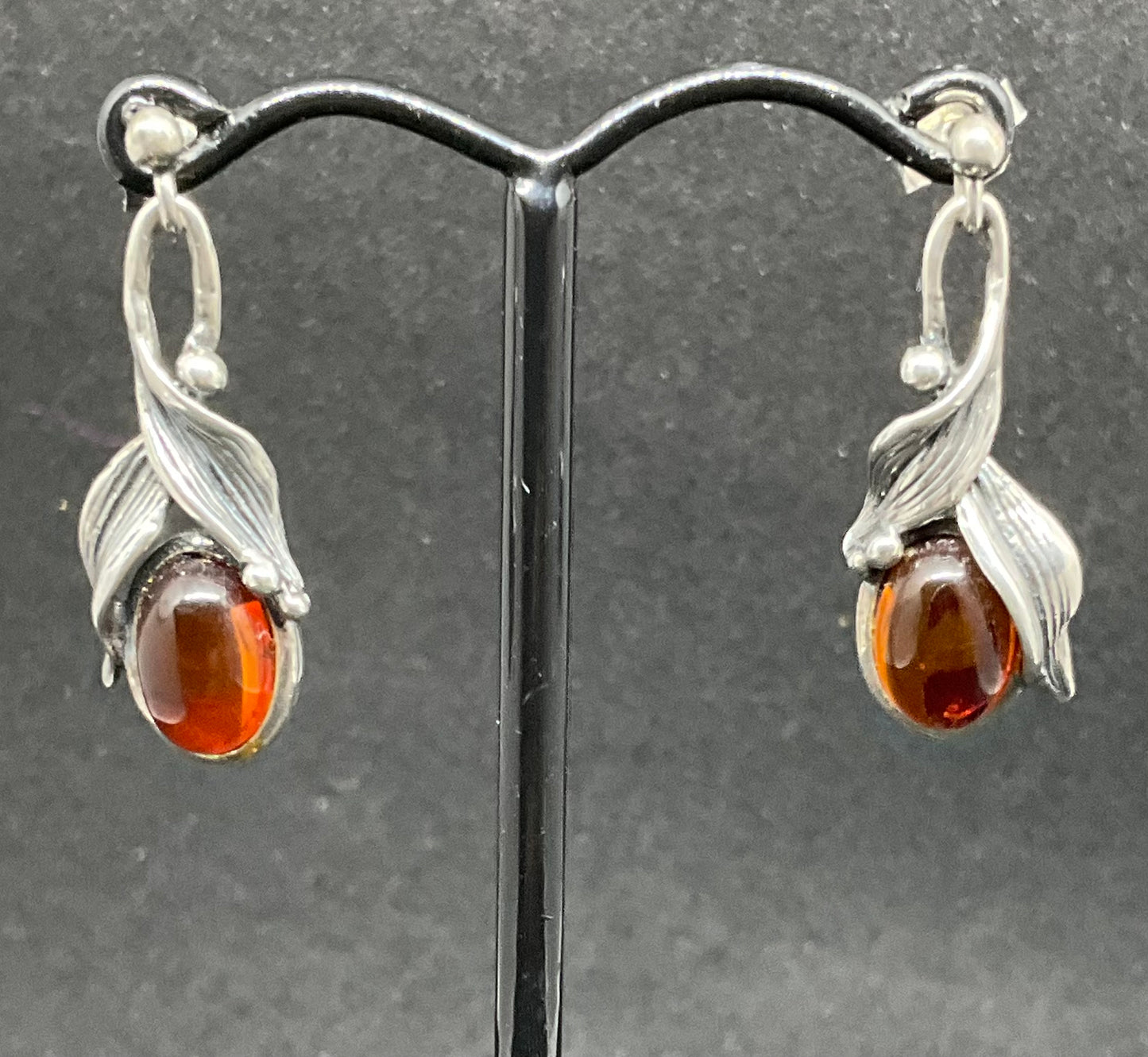 Vintage Art Nouveau Style Silver & Amber Earrings