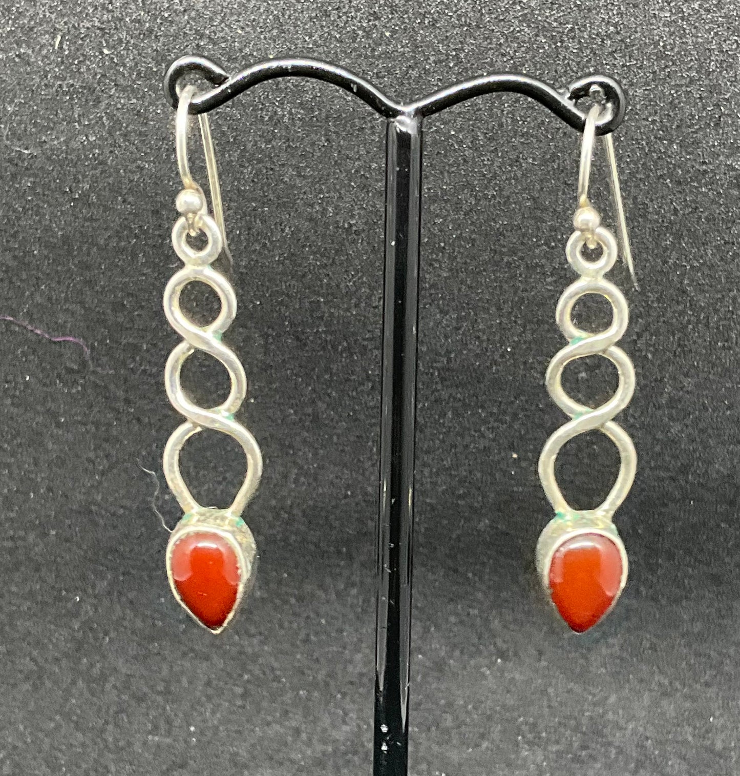 Vintage Celtic Silver & Carnelian Drop Earrings